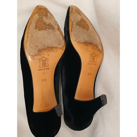 Yves Saint Laurent Black Velvet Jeweled Pointed Toe Heels Size 9.5 Party Vintage - Picture 14 of 16